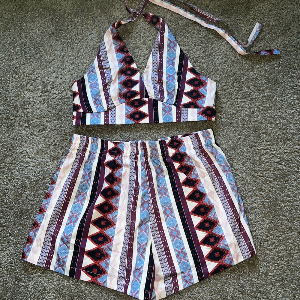 SHEIN Multicolor Patterned High Waist Shorts Set